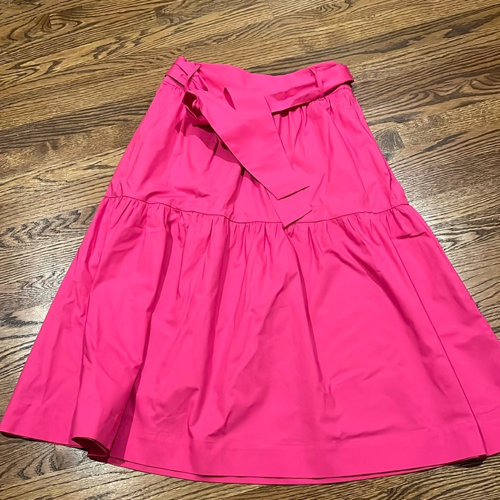 NWOT: Boden Tiered Belted Midi Skirt, Wild Watermelon Pink, Size 8P